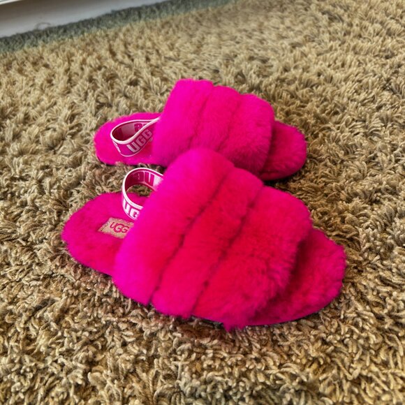 UGG Kids Fluff Yeah Slides in Toddler Size 12 Hot Pink - Picture 7 of 9